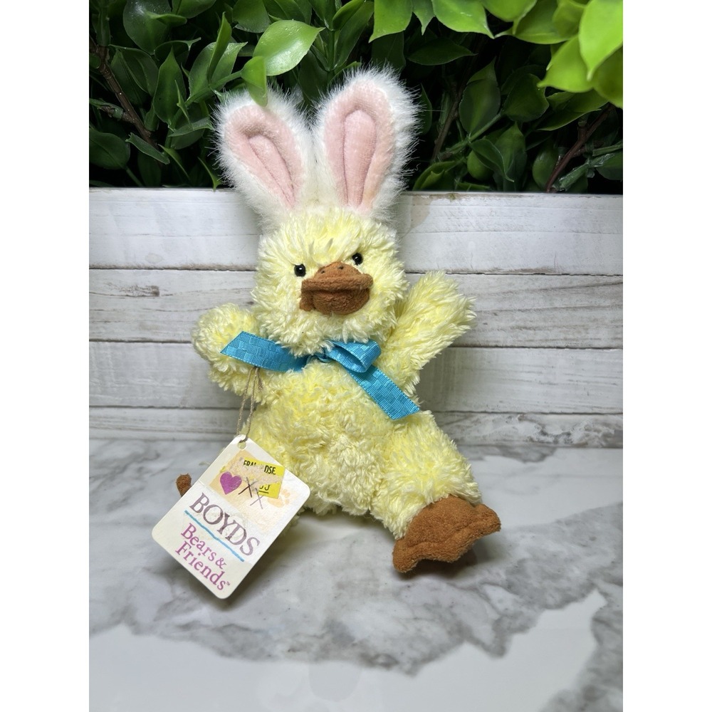 Boyds Bear Mini Chick Wearing  with Rabbit Bunny Ears duck Soft Terrycloth